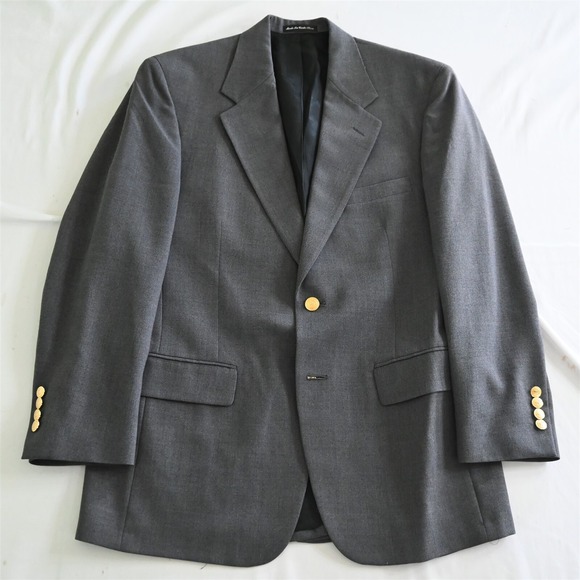 Wimbledon 39R 40R Gray Hopsack Gold Button Mens Blazer Sport Coat Jacket - Picture 1 of 12